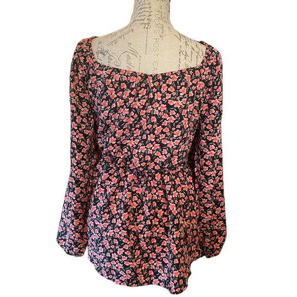 Bloomchic Black & Pink Floral Babydoll Top Size 14/16 NEW - Picture 2 of 4